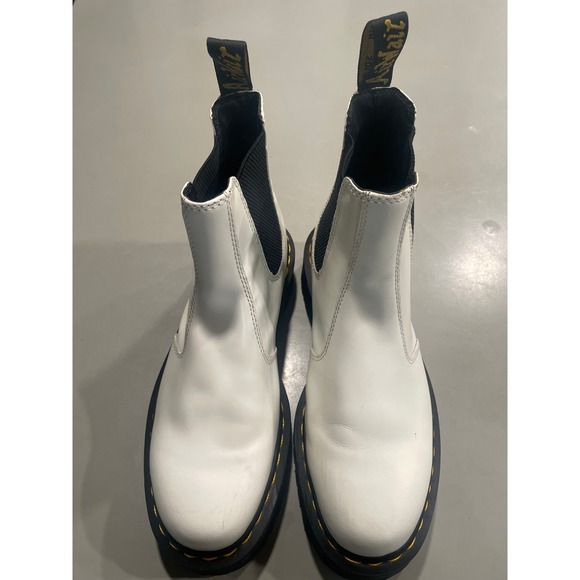Dr. Martens Shoes - Dr. Martens 2976 Quad White Leather Platform Chelsea Boots Mens 9 Womens 10